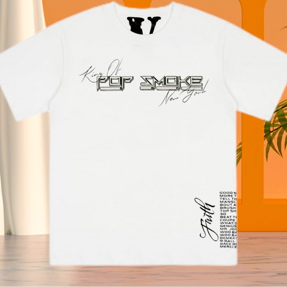 Vlone Tee Pop Smoke In White